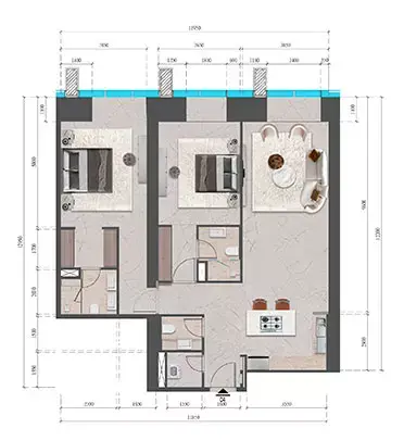 تايجر سكاي تاور: مخطط الطابق Type 5507-5704, 1,512 sq ft