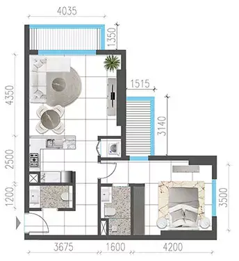 Jade Tower: Floor plan Type C, 868 sq ft