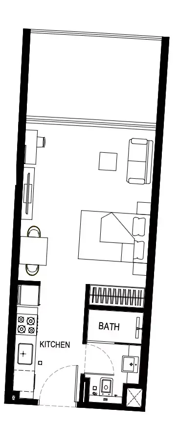 Binghatti Hills: Floor plan Type A Tower B, 477 sq ft