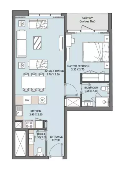 Verdana X: Floor plan Type A-Variant 1, 677 sq ft