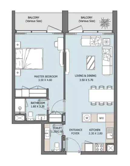 Verdana X: Floor plan Type A, 738 sq ft