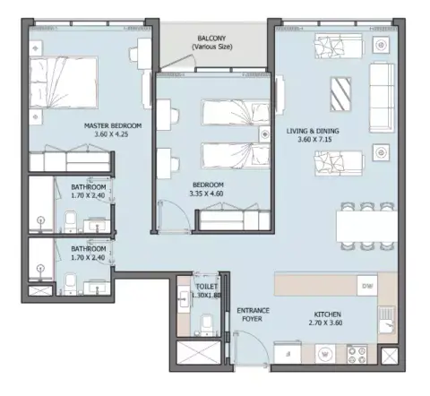 Verdana X: Floor plan Type B-Variant 2, 1,069 sq ft