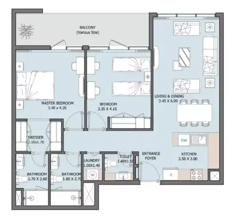 Verdana X: Floor plan Type B-Variant 5, 1,071 sq ft
