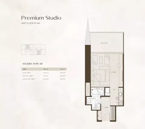 One: Floor plan Type A, 611 sq ft