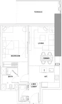 One: Floor plan Type C, 766 sq ft