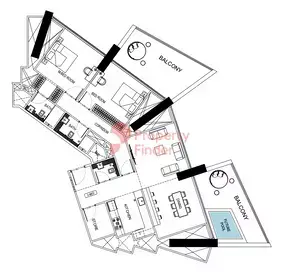 Binghatti Phantom: Floor plan Type 1, 1,707 sq ft
