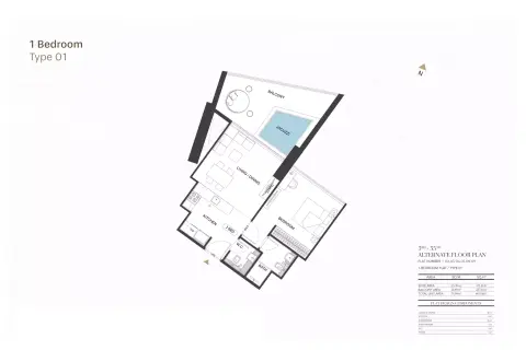 Binghatti Royale: Floor plan Type 1, 807 sq ft