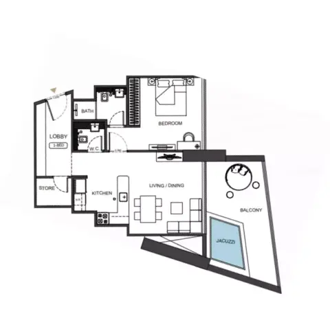 Binghatti Royale: Floor plan Type 5, 807 sq ft