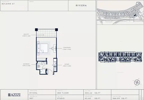 Azizi Riviera 67: Floor plan Type 307, 366 sq ft