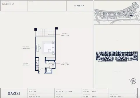 Azizi Riviera 67: Floor plan Type 406, 366 sq ft