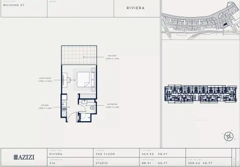 Azizi Riviera 67: Floor plan Type 214, 358 sq ft