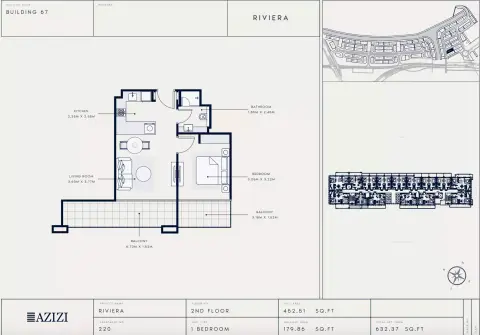 Azizi Riviera 67: Floor plan Type 220, 632 sq ft