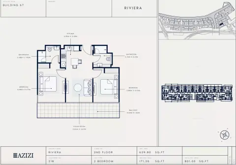 Azizi Riviera 67: Floor plan Type 218, 801 sq ft