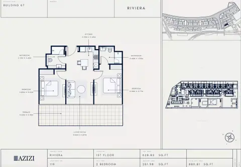 Azizi Riviera 67: Floor plan Type 119, 880 sq ft