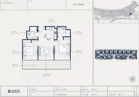 Azizi Riviera 67: Floor plan Type 217, 797 sq ft