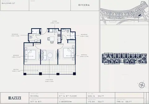 Azizi Riviera 67: Floor plan Type 517, 798 sq ft