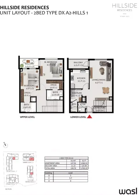 Hillside Residences: Floor plan Type DX A2-Hills 1, 1,709 sq ft