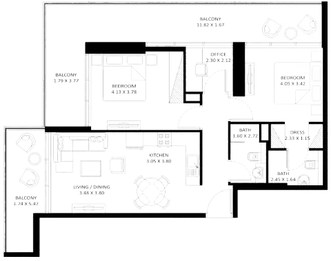 Elitz Phase 2: फ़्लोर प्लान Type E, 1,216 sq ft