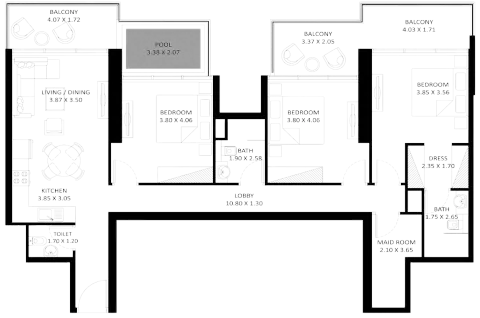 Elitz Phase 2: फ़्लोर प्लान Type D, 1,492 sq ft