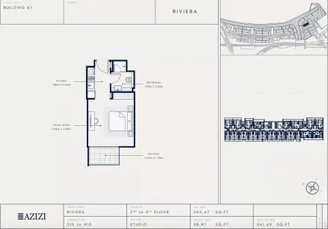 Azizi Riviera 61: Floor plan Type 210, 341 sq ft