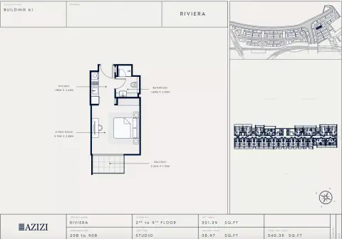 Azizi Riviera 61: Floor plan Type 208, 340 sq ft