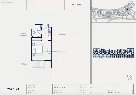 Azizi Riviera 61: Floor plan Type 209, 338 sq ft