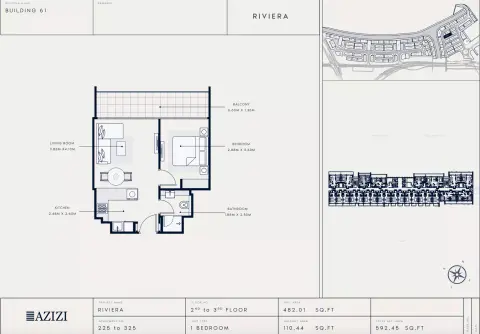 Azizi Riviera 61: Floor plan Type 225, 592 sq ft