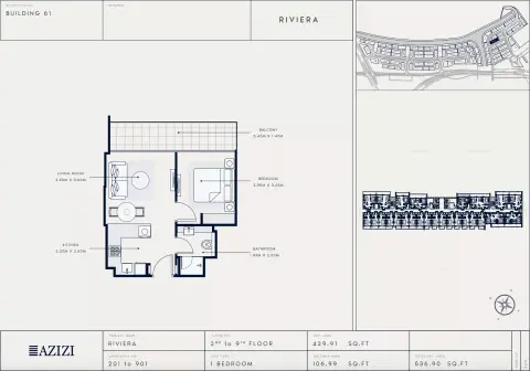 Azizi Riviera 61: Floor plan Type 201, 536 sq ft