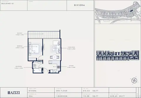 Azizi Riviera 61: Floor plan Type 204, 628 sq ft