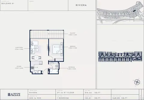 Azizi Riviera 61: Floor plan Type 323, 648 sq ft