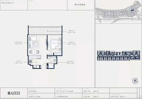 Azizi Riviera 61: Floor plan Type 425, 592 sq ft