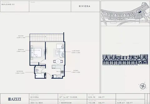 Azizi Riviera 61: Floor plan Type 304, 628 sq ft