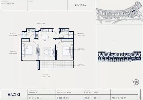 Azizi Riviera 61: Floor plan Type 206, 755 sq ft