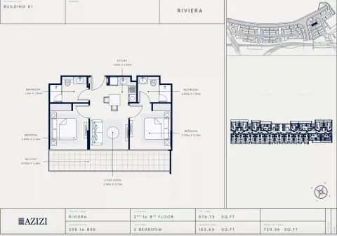 Azizi Riviera 61: Floor plan Type 205, 729 sq ft