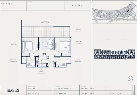 Azizi Riviera 61: Floor plan Type 226, 749 sq ft