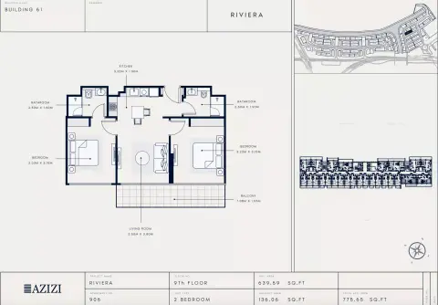 Azizi Riviera 61: Floor plan Type 906, 775 sq ft