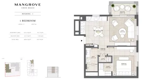 Mangrove: Floor plan Unit 06 Building 1, 689 sq ft