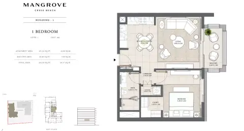 Mangrove: Floor plan Unit 106-07 Building 1, 695 sq ft