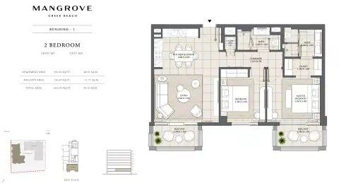 Mangrove: Floor plan Unit M01-102-02  Building 1, 1,056 sq ft