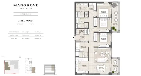 Mangrove: Floor plan Unit 01 Building 1, 1,613 sq ft