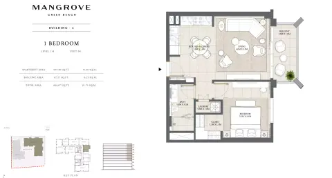 Mangrove: Floor plan Unit 04 Building 2, 664 sq ft