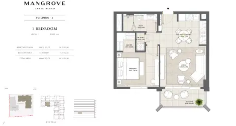 Mangrove: Floor plan Unit 112  Building 2, 666 sq ft