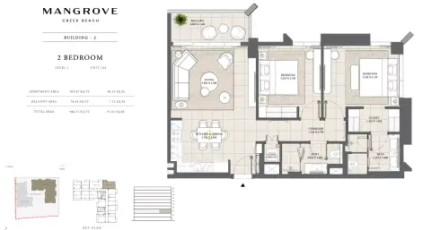 Mangrove: Floor plan Unit 104-03 Building 2, 987 sq ft