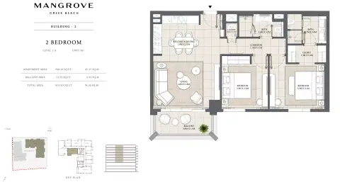 Mangrove: Floor plan Unit 09  Building 2, 1,015 sq ft