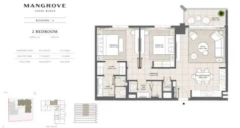 Mangrove: Floor plan Unit 02 Building 2, 1,018 sq ft