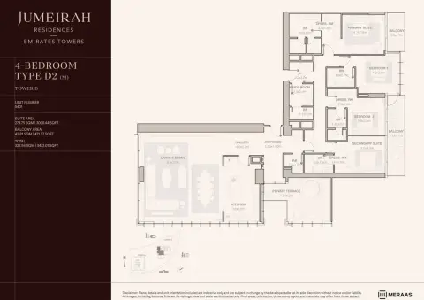 Jumeirah Residences Emirates Towers: Планировка Type D2 (M), 3,472 sq ft
