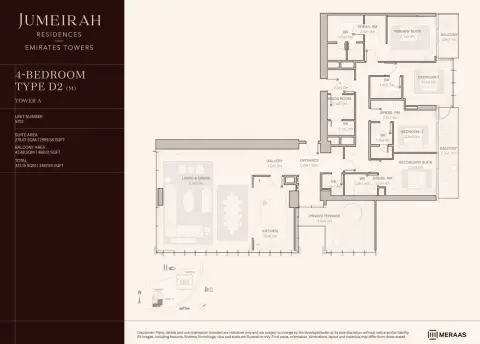 Jumeirah Residences Emirates Towers: Планировка Type D2 (M), 3,467 sq ft