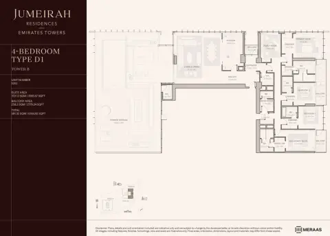 Jumeirah Residences Emirates Towers: Планировка Type D1, 6,364 sq ft