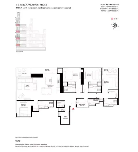 شوبا ون: مخطط الطابق Type A-Tower A, 2,277 sq ft