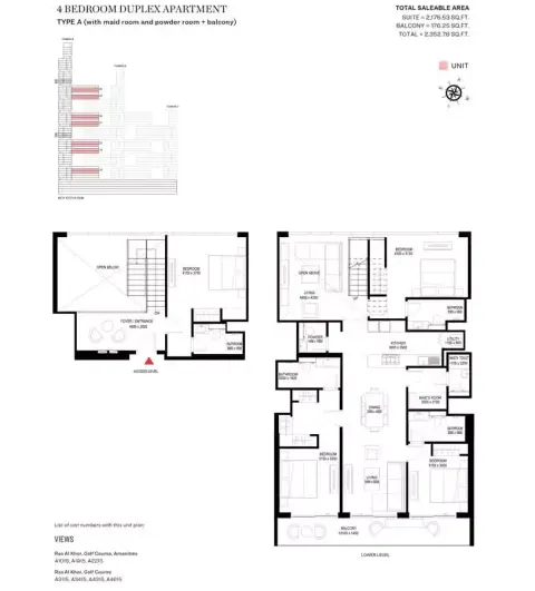 شوبا ون: مخطط الطابق Type A-Tower A, 2,352 sq ft